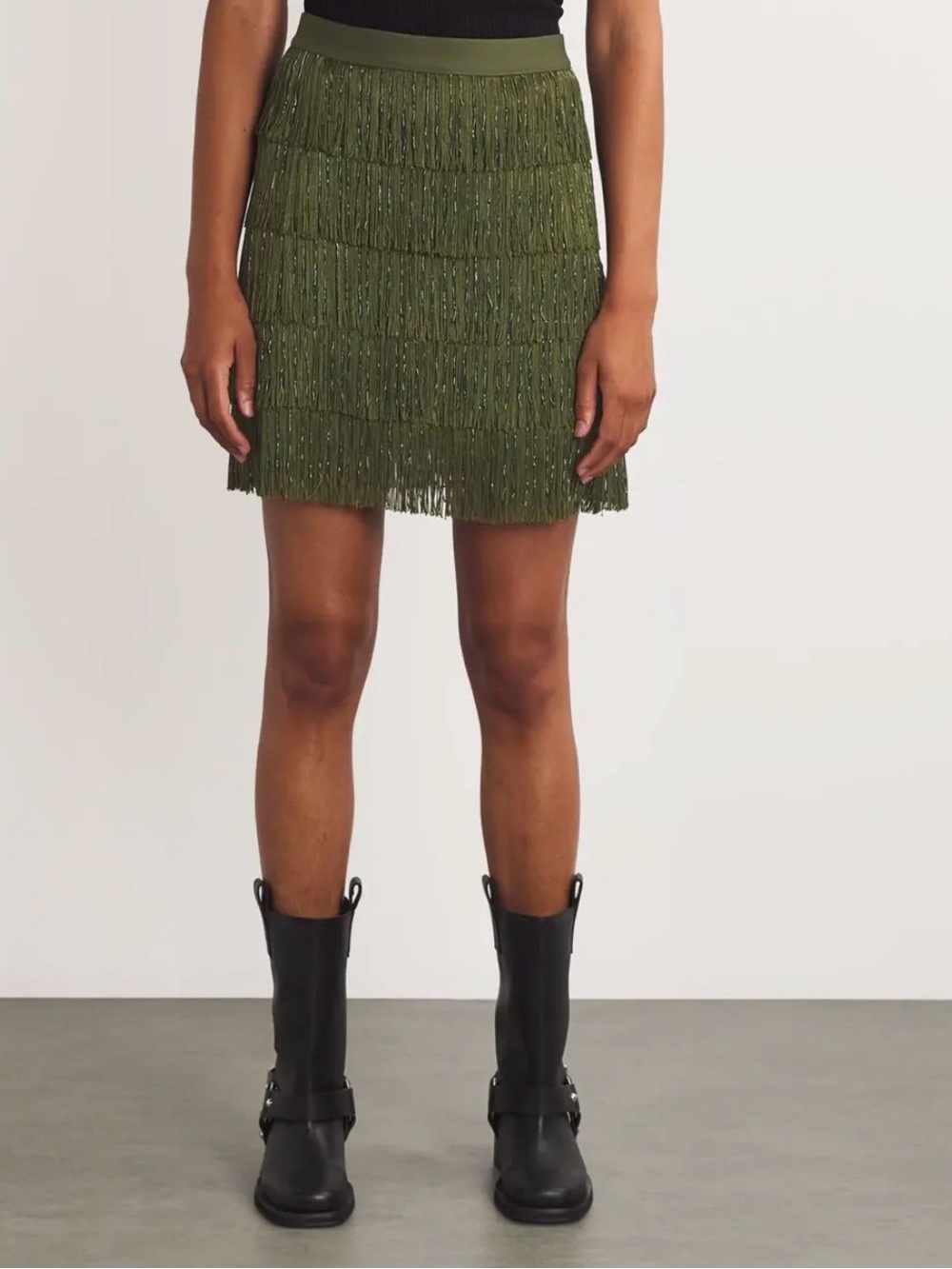 Weekend Max Mara JoyRoad Garonna Fringe Mini Skirt – Olive Green – Size XL - Picture 3 of 6